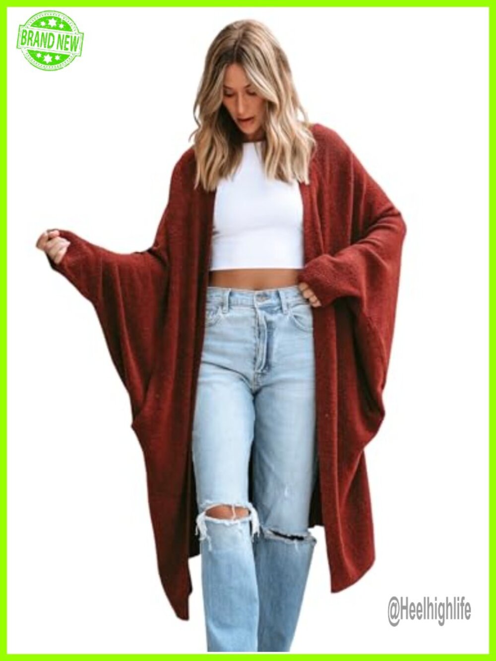 CUPSHE Women Open Front Duster Cardigan Long Sleeve Knit Sweater